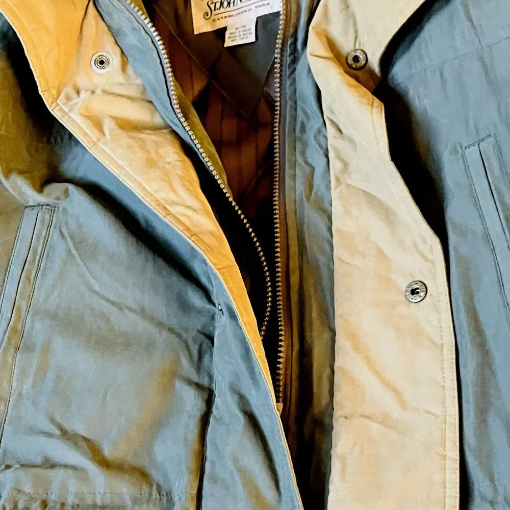 St Johns Bay Vintage Winter Jacket Hooded M Army Green Removable Liner Quilted
